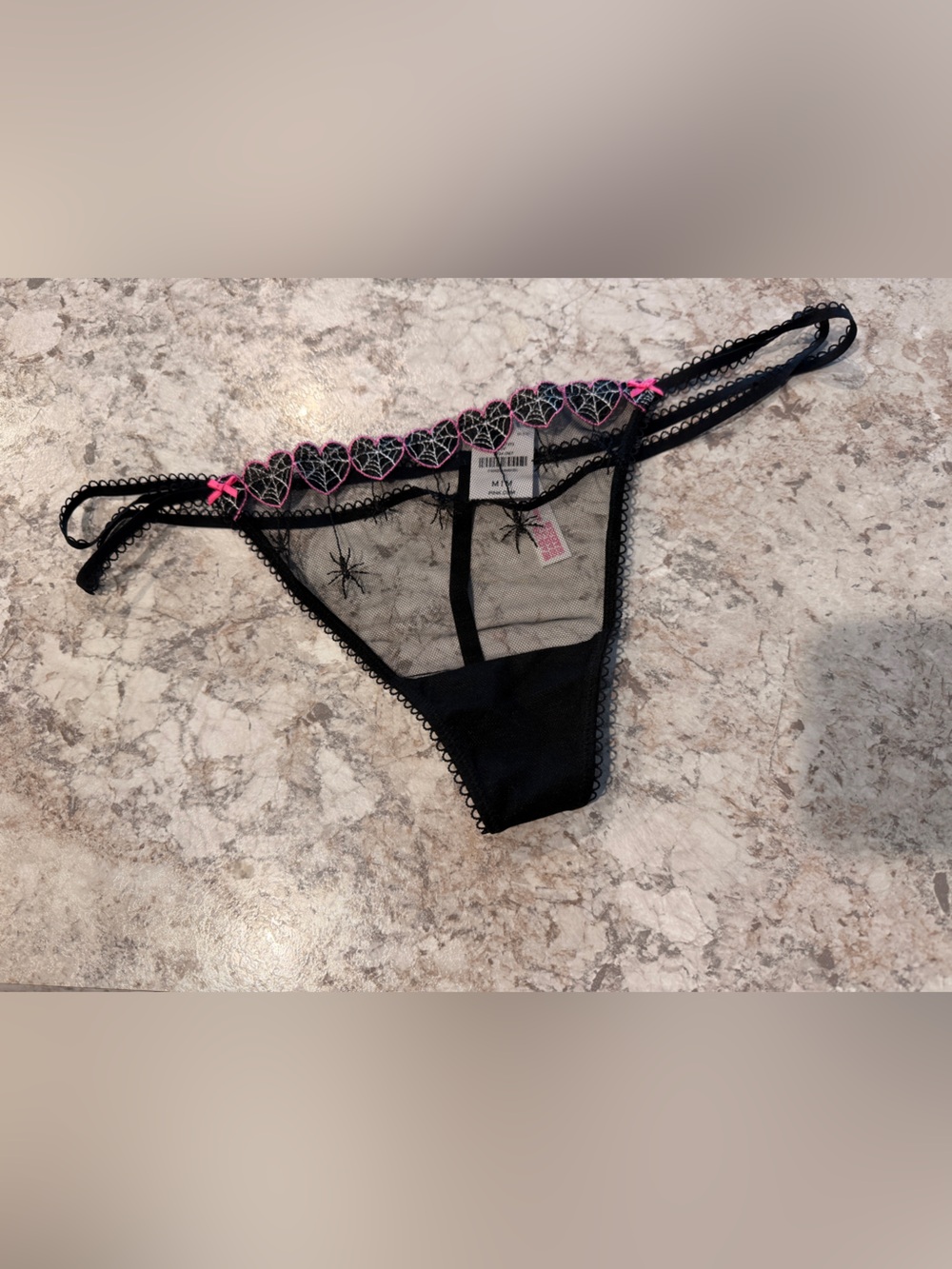 Victoria’s Secret Pink Wink Strappy V-String Panty Thong Halloween Spider Web